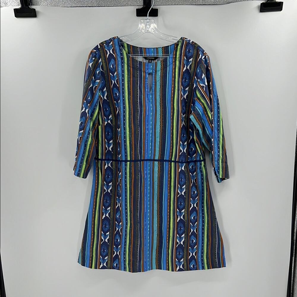 J. Peterman Women's Keyhole Mini Dress with 3/4 Sleeves - Multicolor - Medium